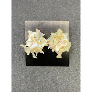 Mother Of Pearl Clip-On Earrings - Beaded Cluster Silver Tone - Japan - VINTAGE